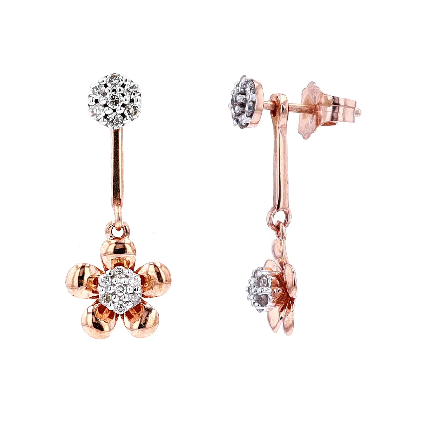 10K RG Diamond Flower Earrings