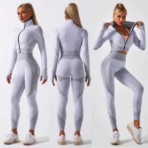 2-Piece Set Women Seamless Sports Suit - Gym Workout Clothes Tracksuit, Sportswear Fitness Crop Top, High Waist Leggings Yoga Set