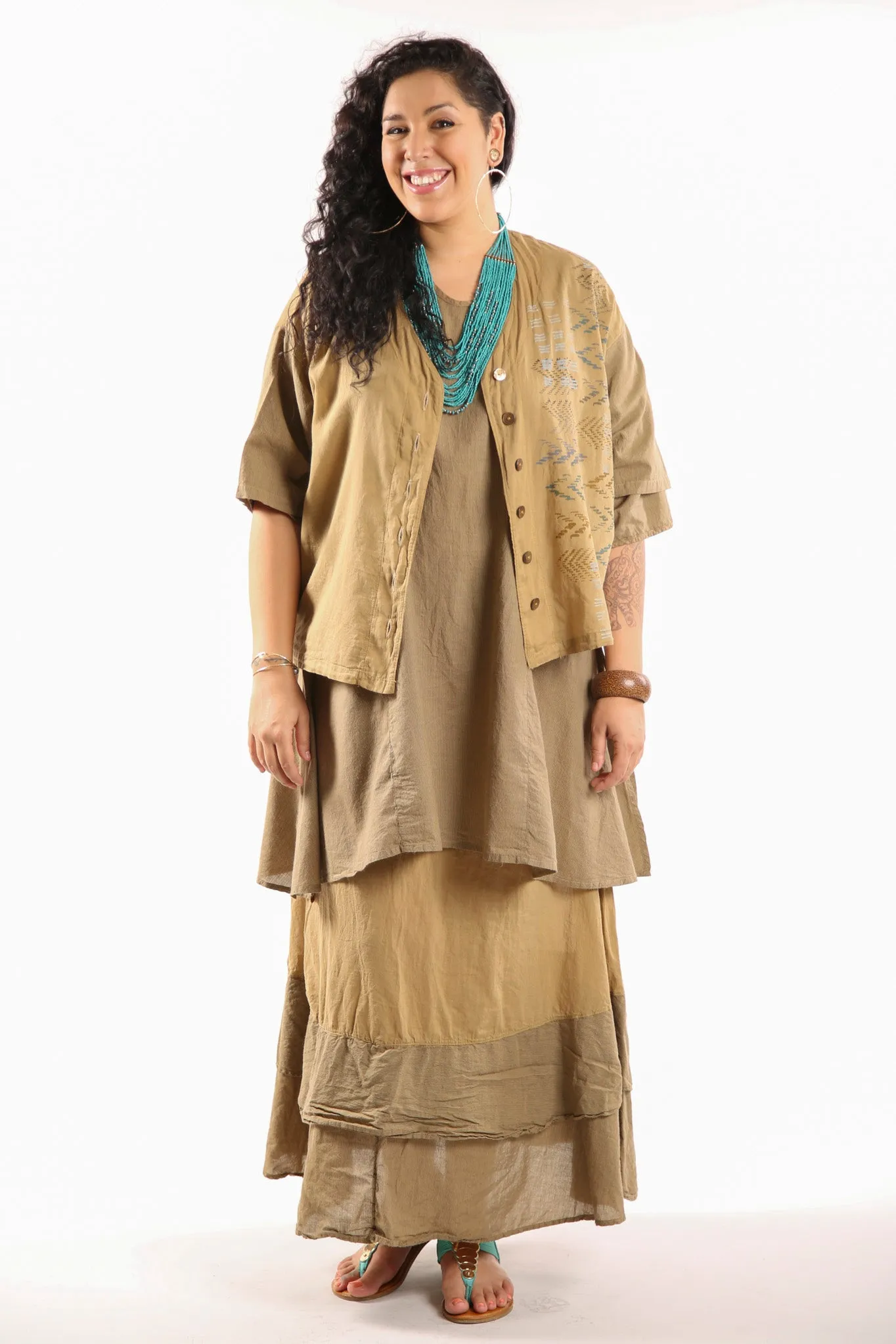 2285- Striped Button Camp Top-Coyote-Printed