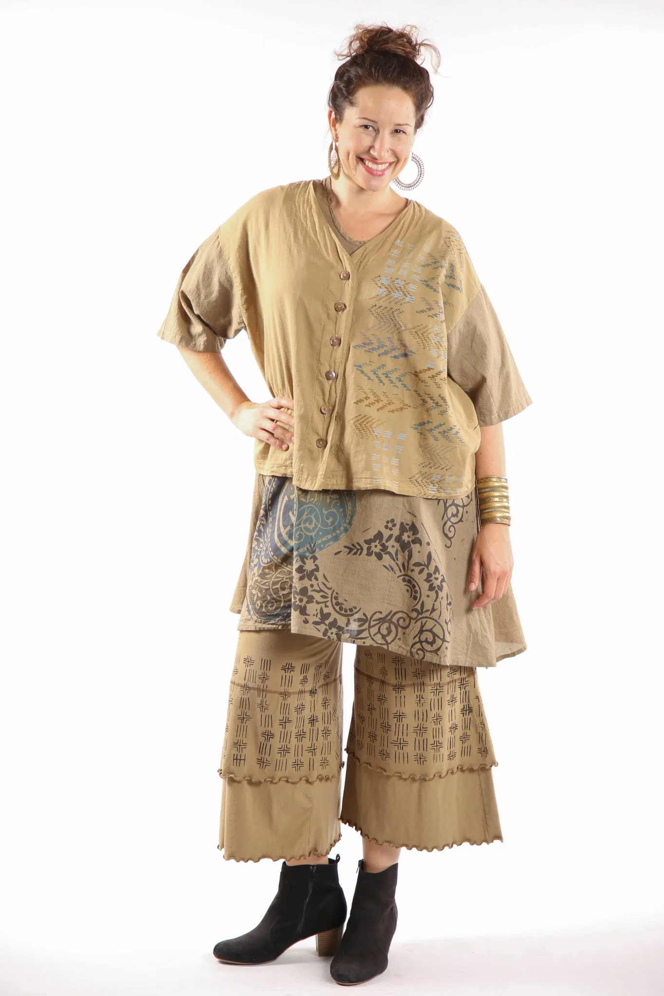 2285- Striped Button Camp Top-Coyote-Printed