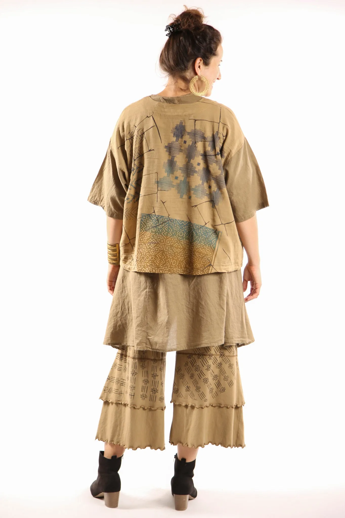 2285- Striped Button Camp Top-Coyote-Printed