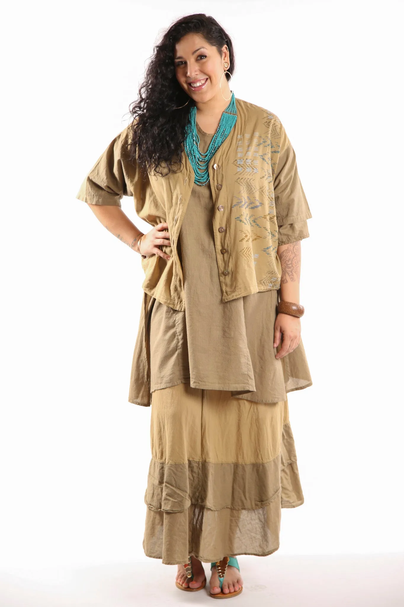 2285- Striped Button Camp Top-Coyote-Printed
