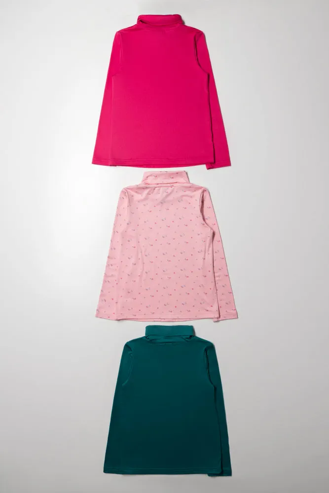 3 Pack Floral Polonecks Pink And Green