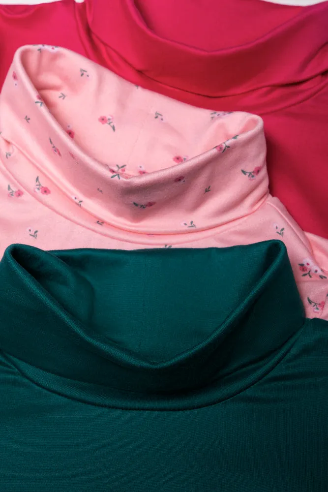 3 Pack Floral Polonecks Pink And Green