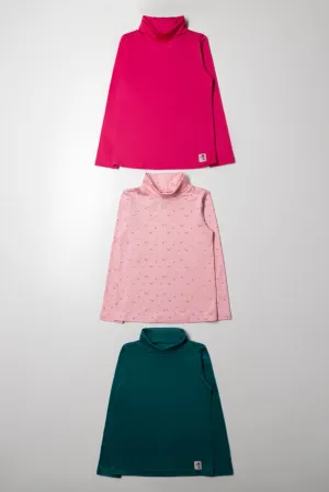 3 Pack Floral Polonecks Pink And Green
