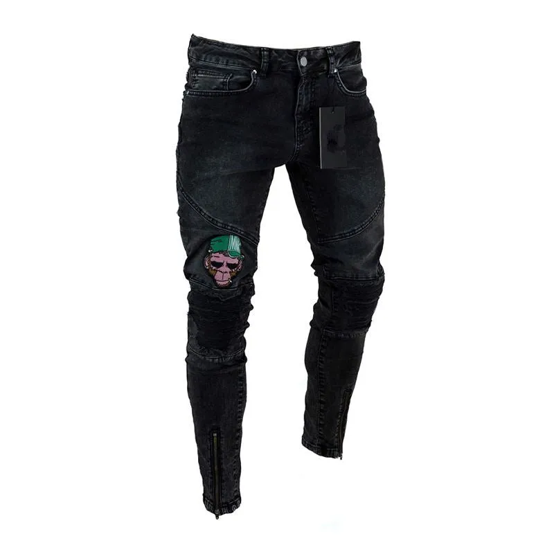 30 Pieces) Men Fashion Applique Zipper Design Denim Jeans