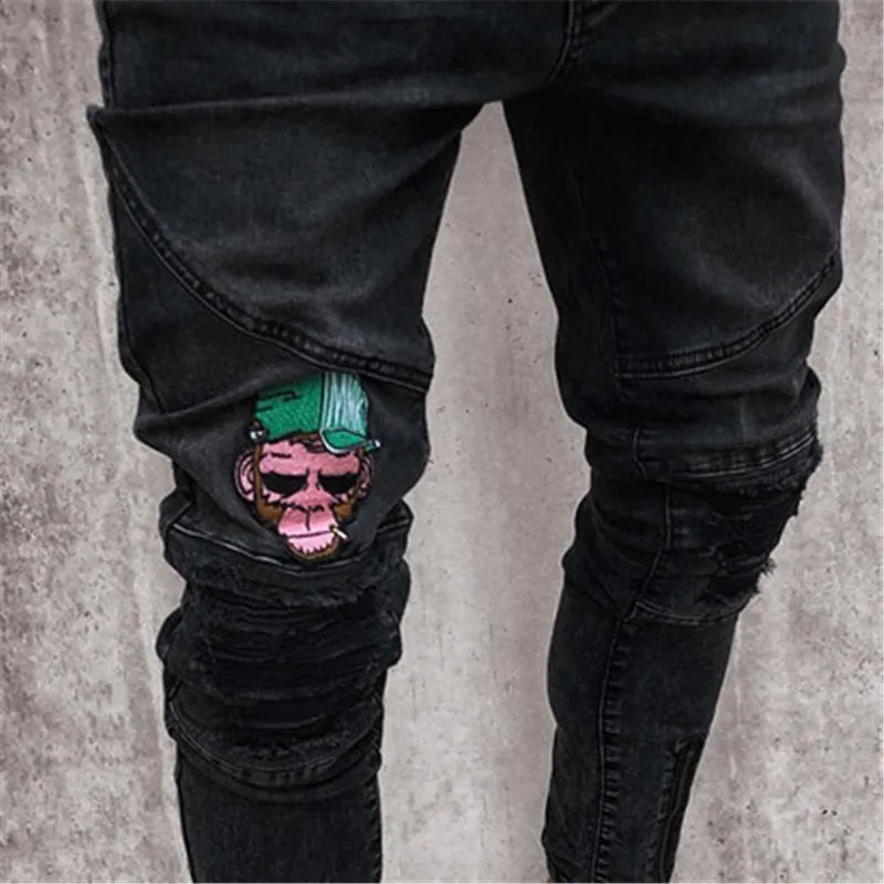 30 Pieces) Men Fashion Applique Zipper Design Denim Jeans