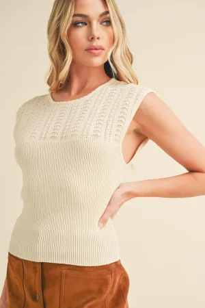 Aemi   Co Openwork Round Neck Cap Sleeve Knit Top