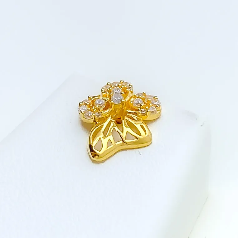 Asymmetrical Floral 22k Gold CZ Necklace Set