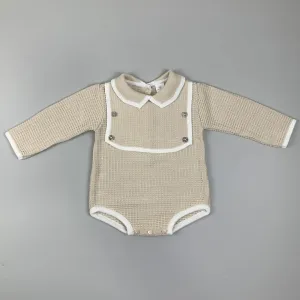 Baby Boy Knitted Romper - Long Sleeves - Beige