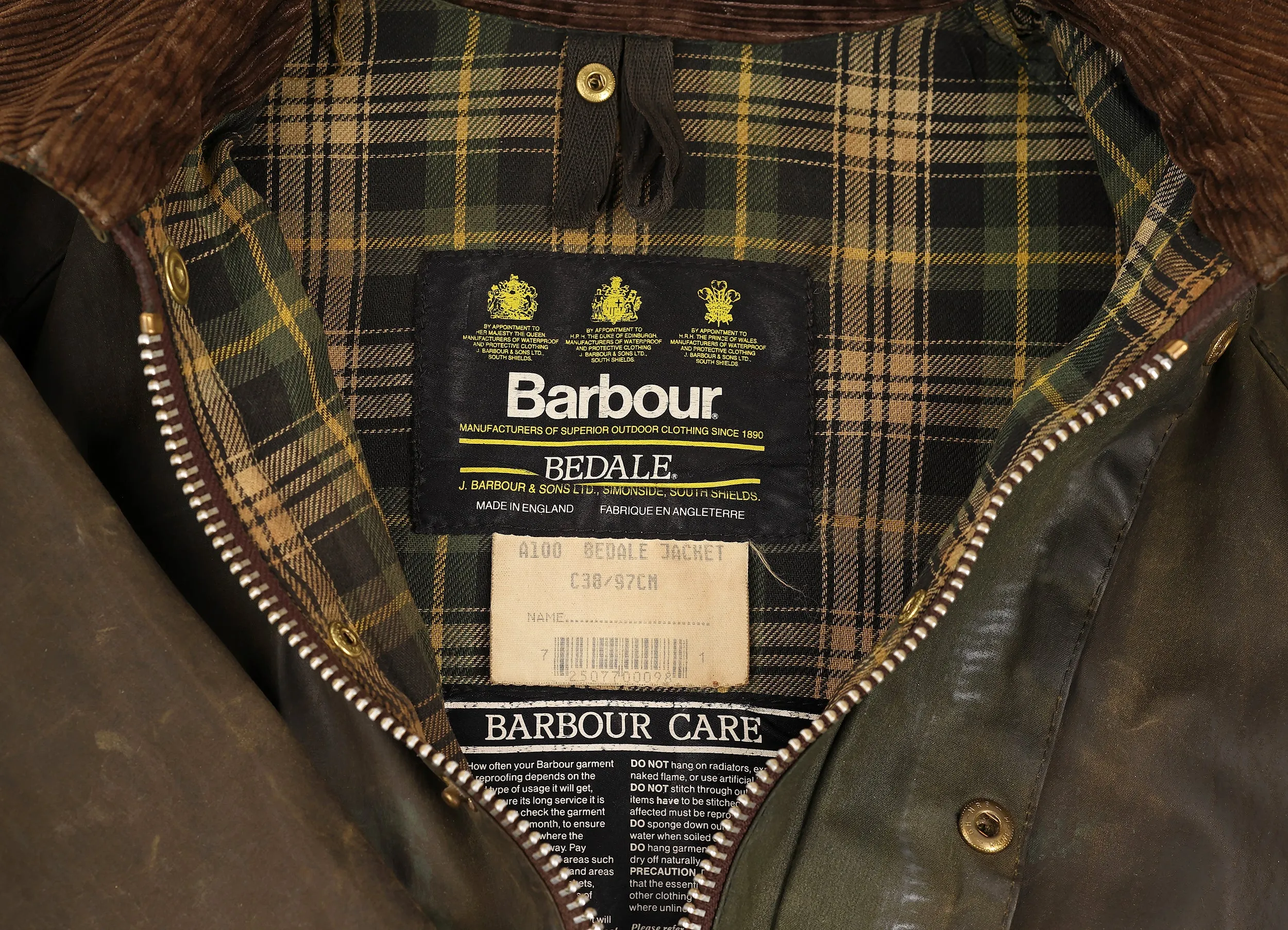 Barbour Bedale Wax Jacket Coat - Green - S