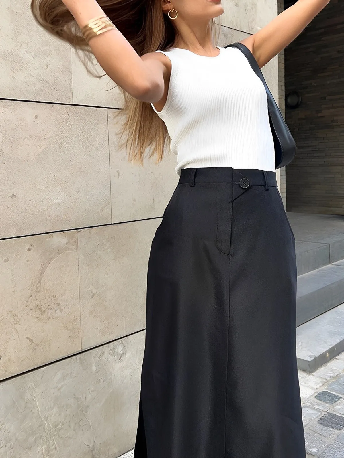 Basic Buttoned Maxi Skirt
