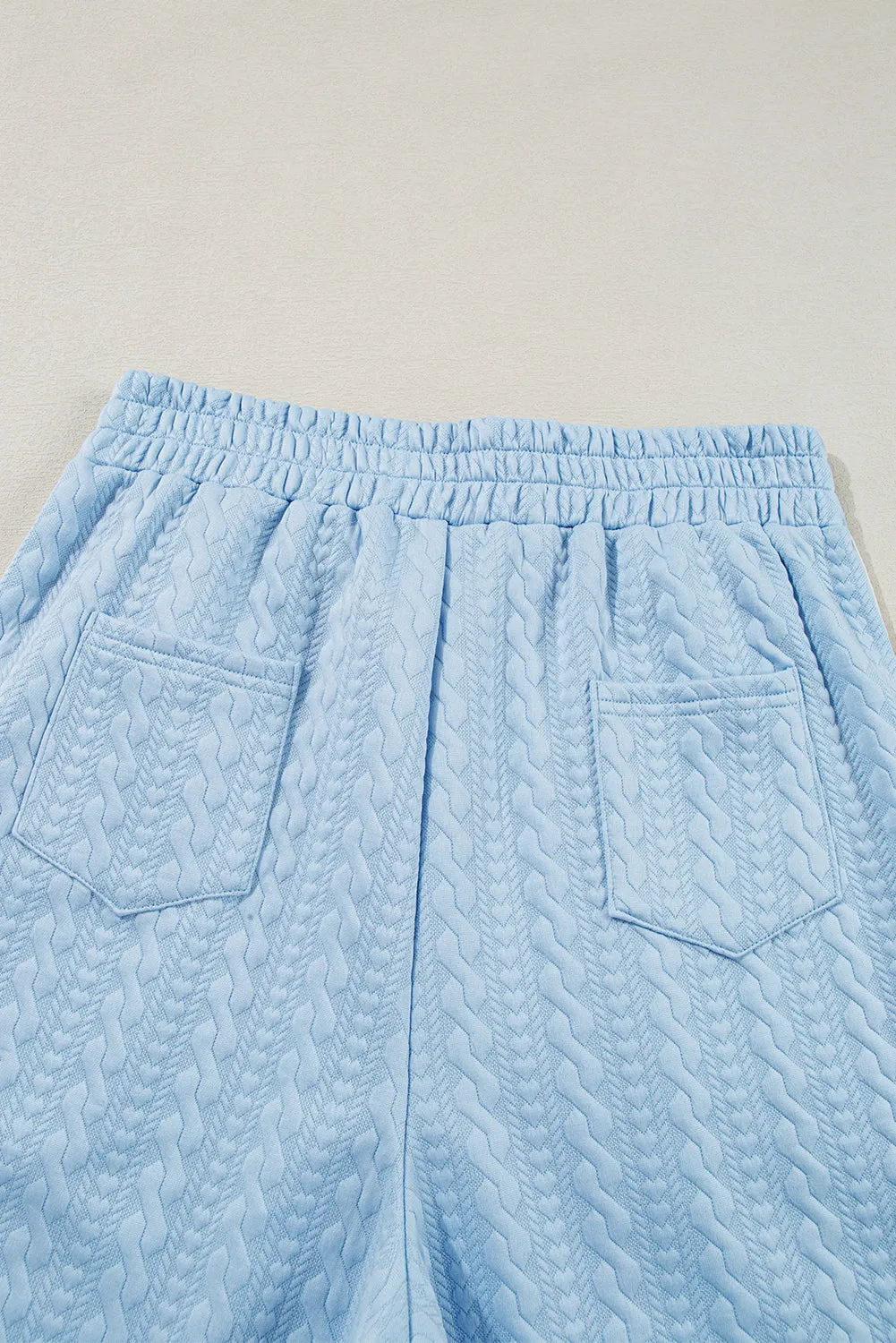 Beau Blue Textured Colorblock Edge Tank Top High Waist Pants Set
