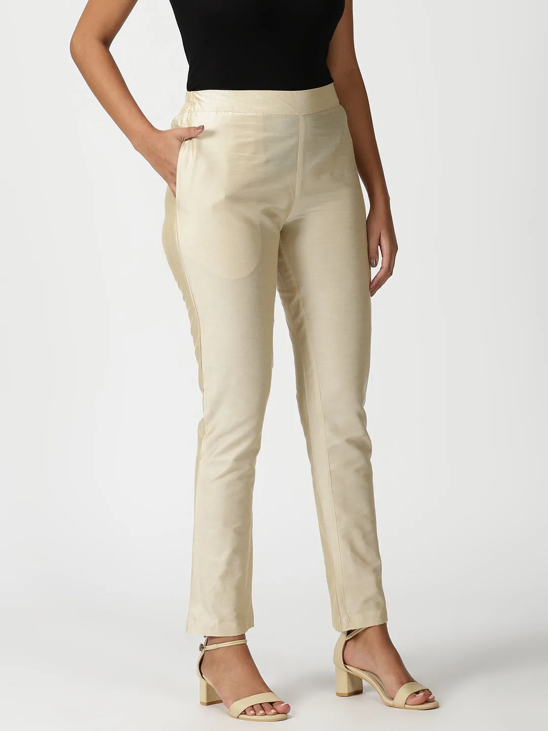 Beige Art Silk Trouser