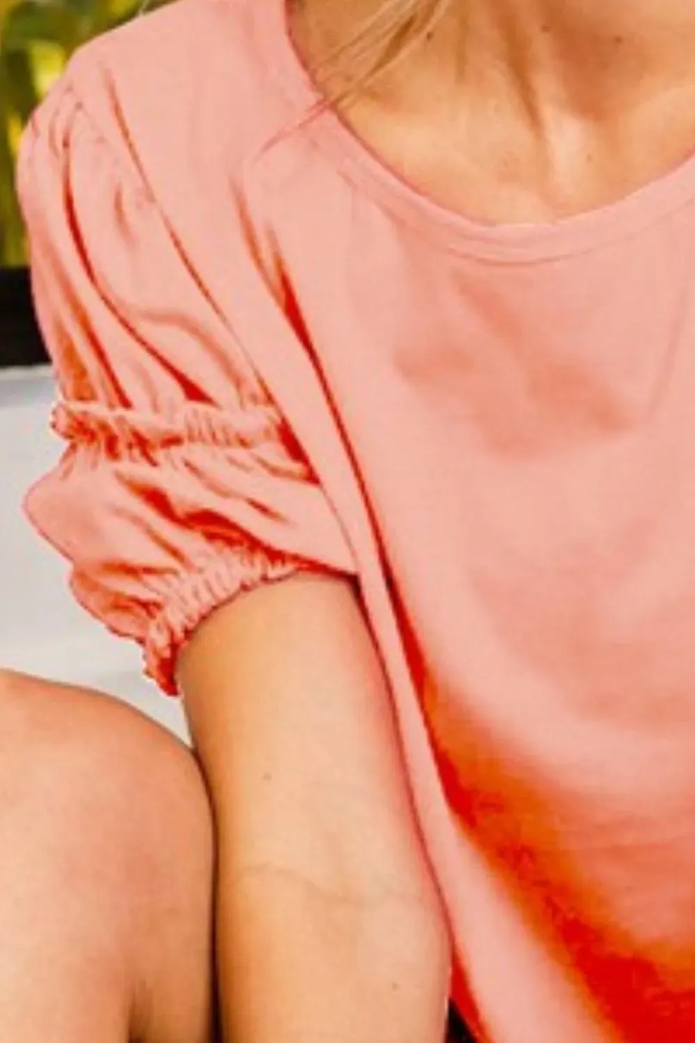 BiBi Cotton Span Shrring Detailed Round Neck Top