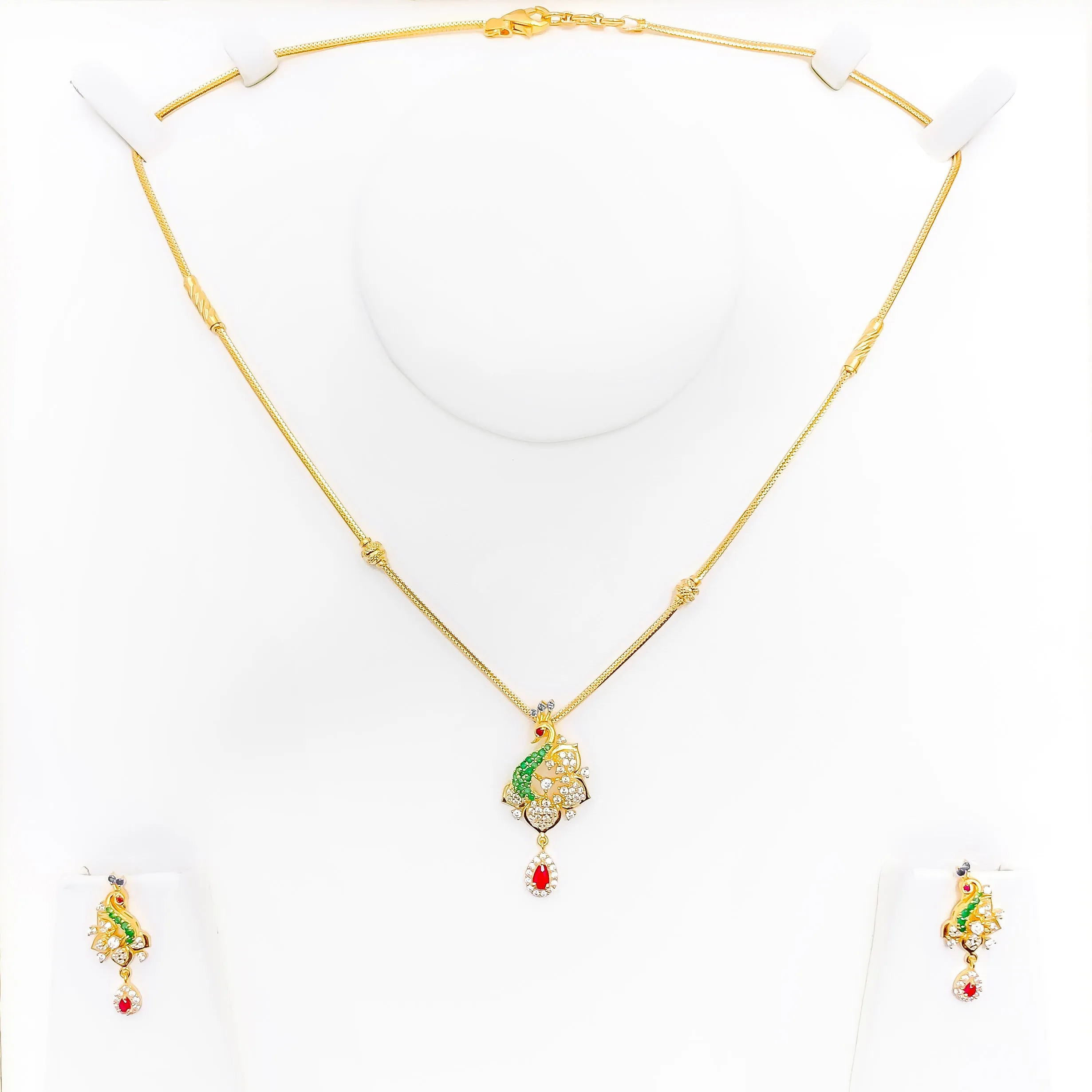 Blooming Floral 22k Gold CZ Necklace Set