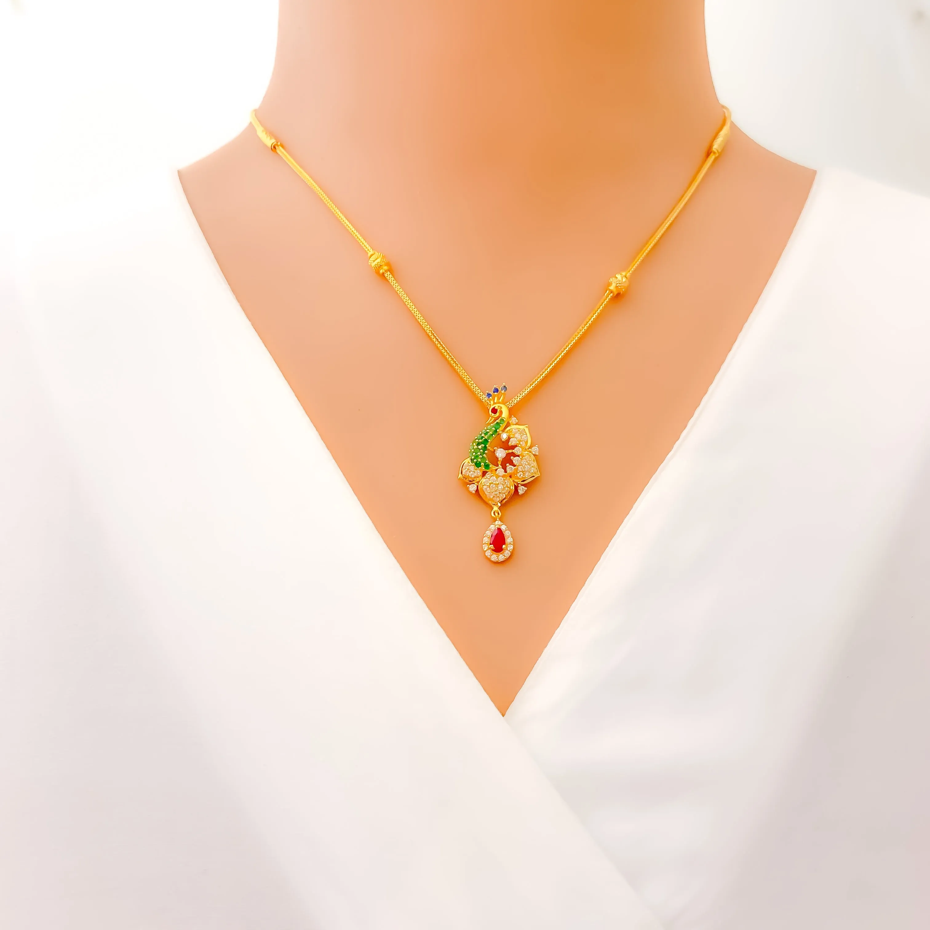Blooming Floral 22k Gold CZ Necklace Set