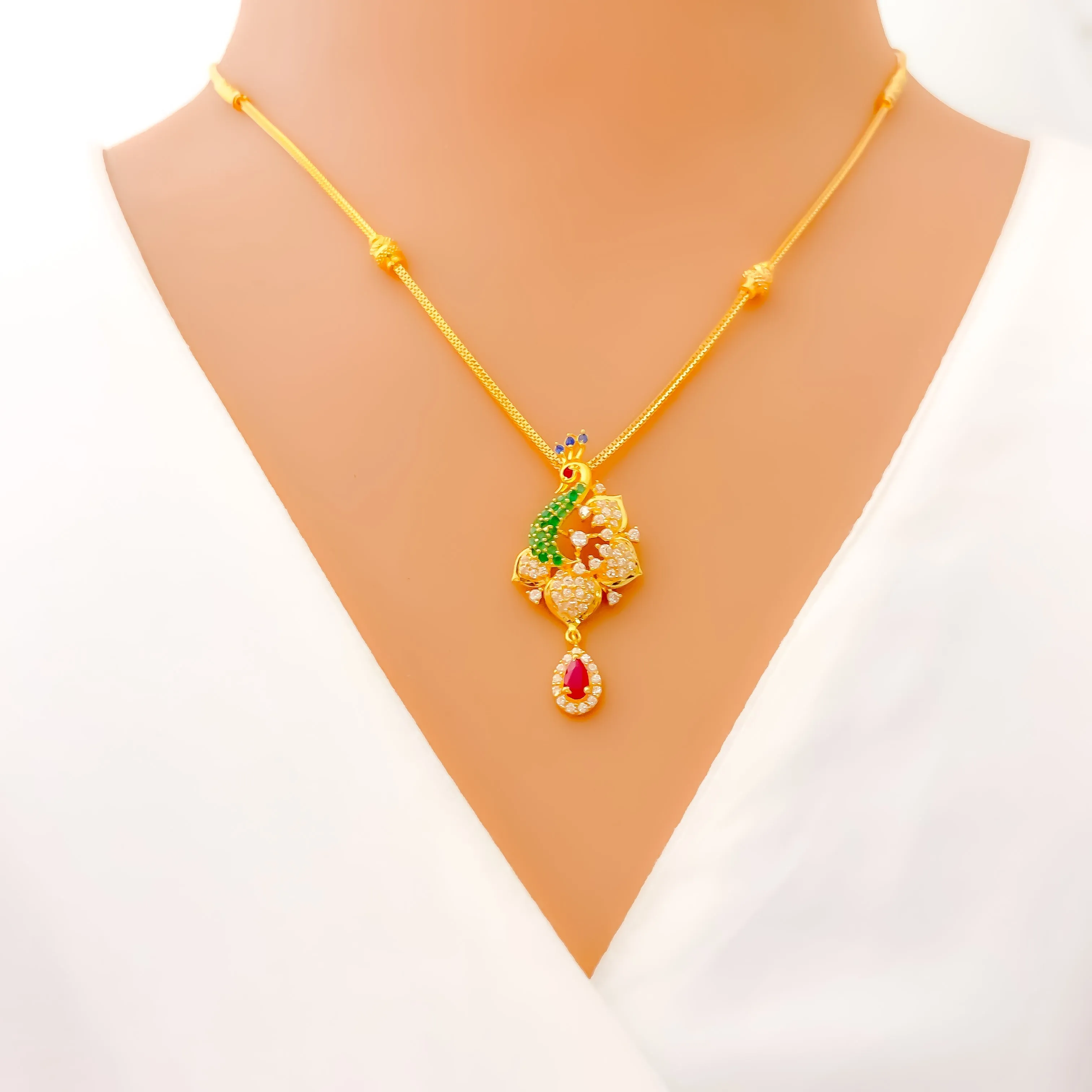 Blooming Floral 22k Gold CZ Necklace Set