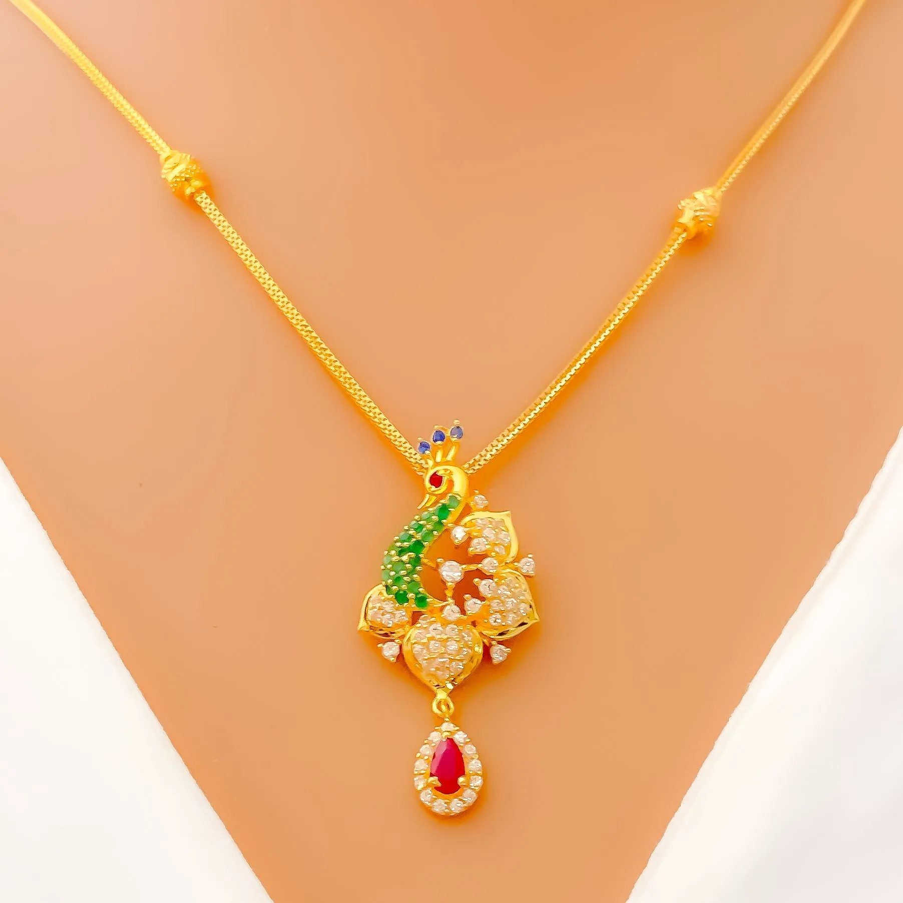 Blooming Floral 22k Gold CZ Necklace Set