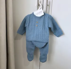 Blue Knitted Jumper & Pants Outfit With Matching Hat - Jacob