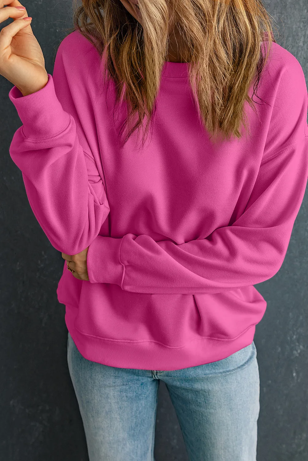 Bonbon Solid Classic Crewneck Pullover Sweatshirt