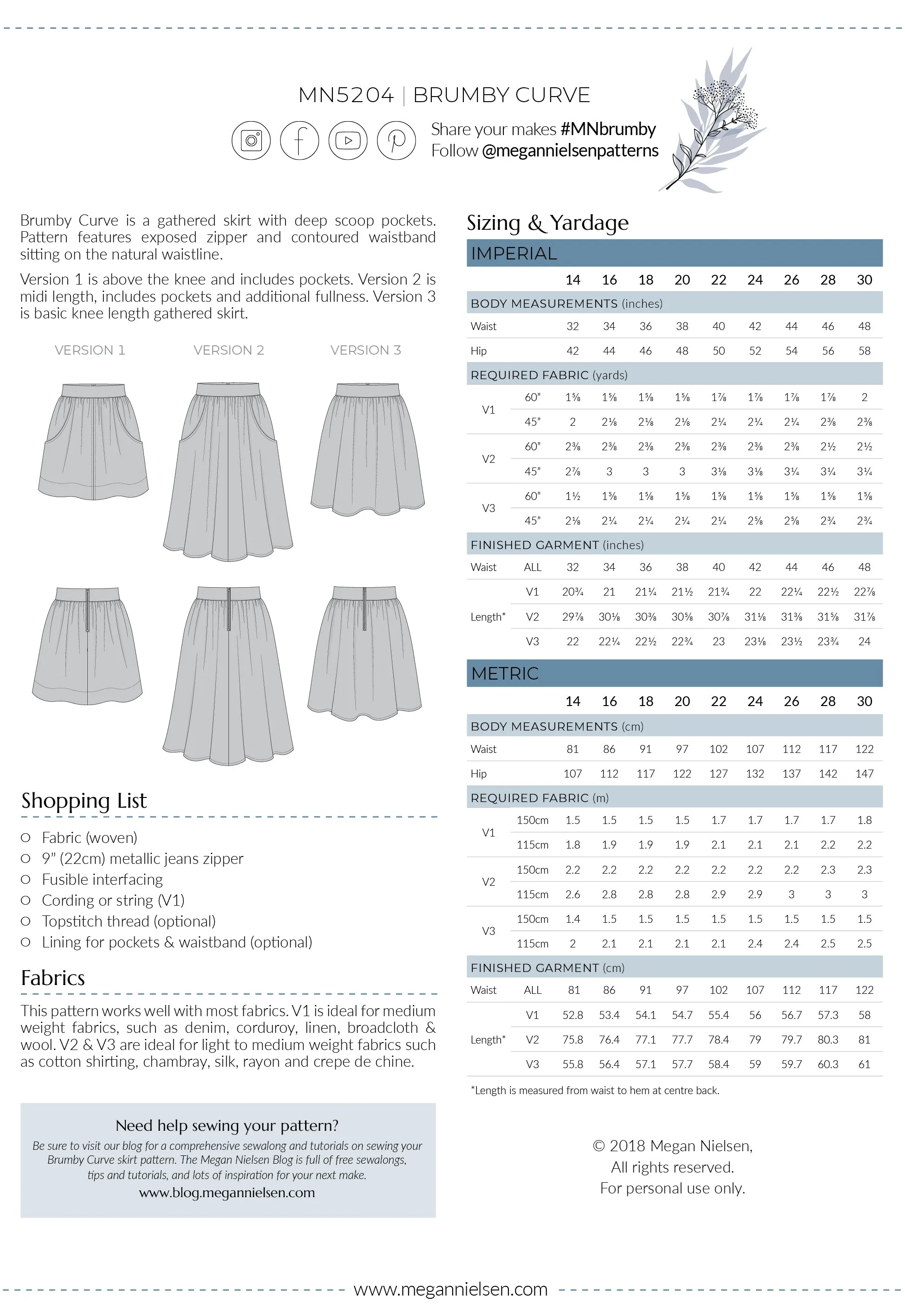 Brumby Curve skirt pattern