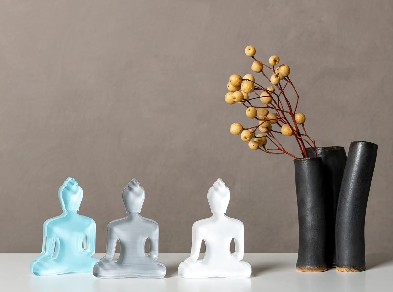 Buddha statue set of 3 - Gray, White and Light Blue