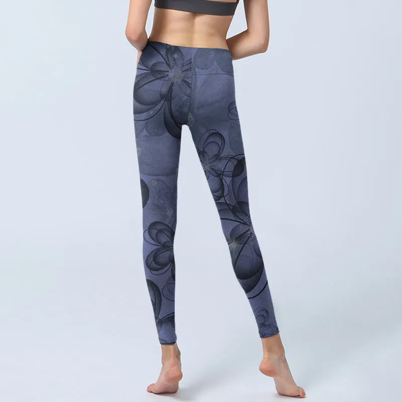 Buddha Stones Abstract Petals Pattern Print Gym Leggings Women's Yoga Pants