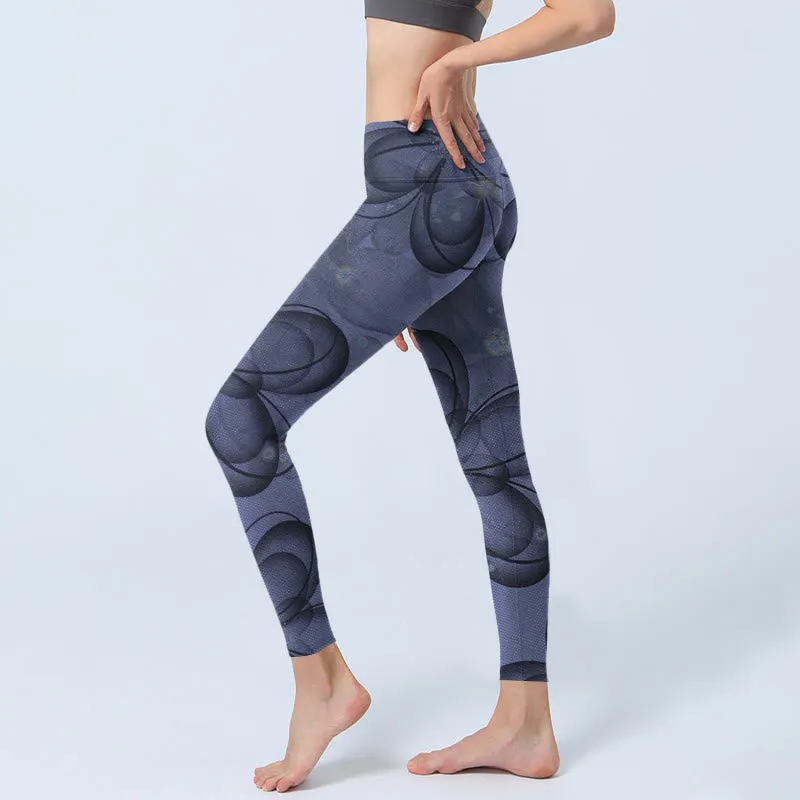 Buddha Stones Abstract Petals Pattern Print Gym Leggings Women's Yoga Pants