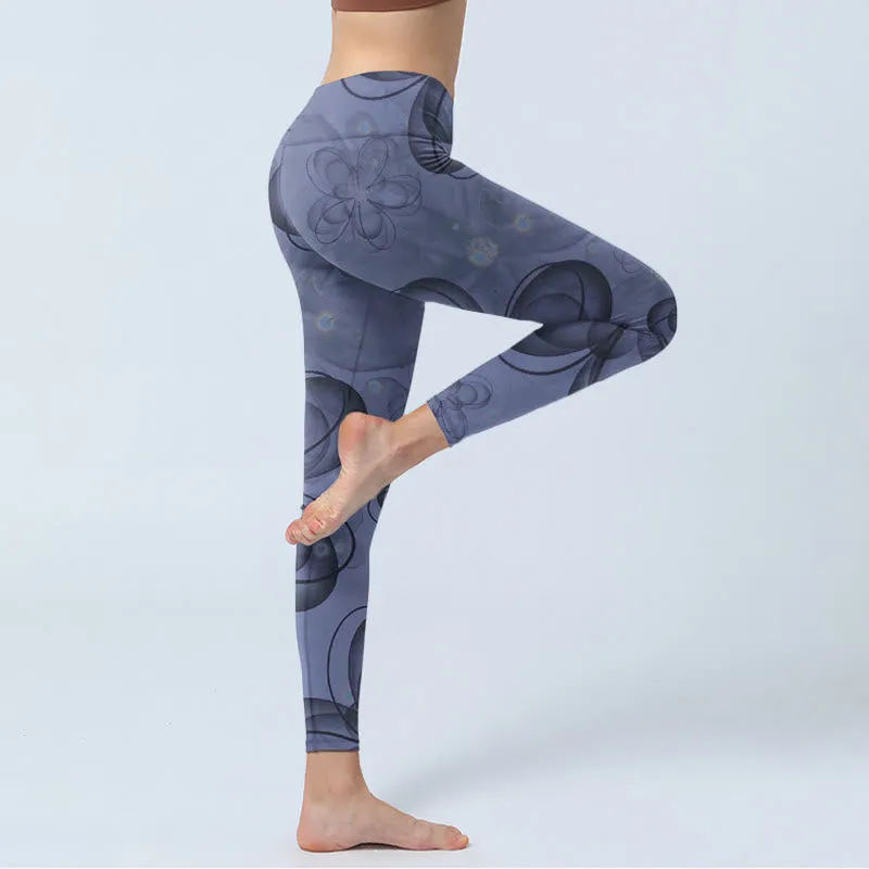 Buddha Stones Abstract Petals Pattern Print Gym Leggings Women's Yoga Pants