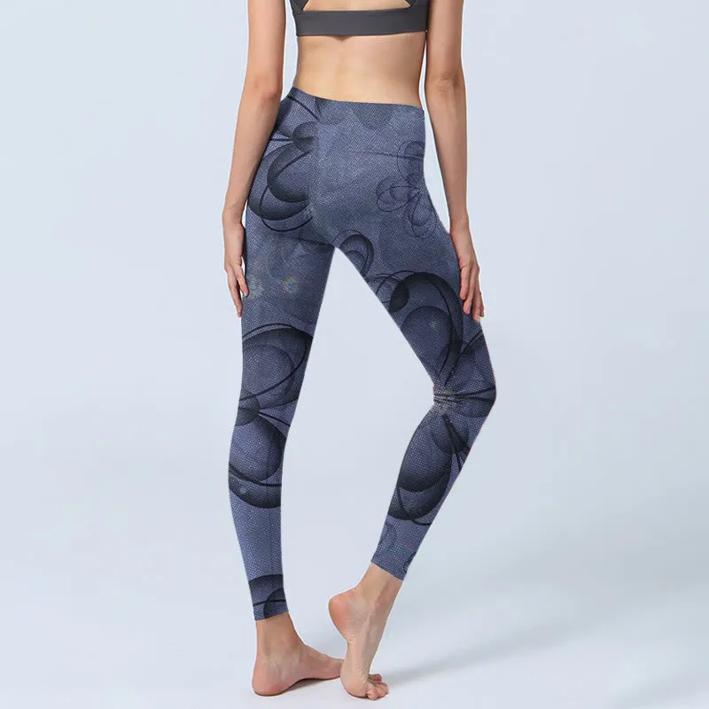 Buddha Stones Abstract Petals Pattern Print Gym Leggings Women's Yoga Pants