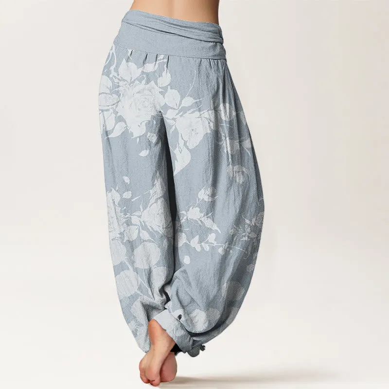 Buddha Stones Blooming Budding Flowers Pattern Women's Elastic Waist Harem Pants