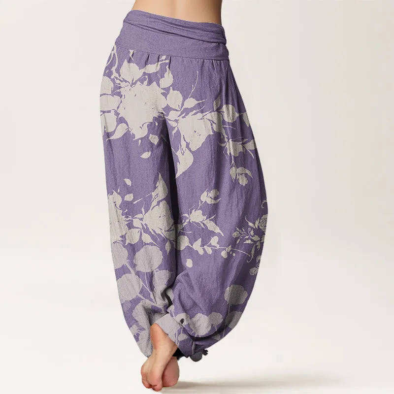 Buddha Stones Blooming Budding Flowers Pattern Women's Elastic Waist Harem Pants