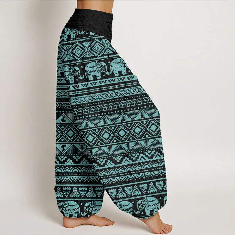 Buddha Stones Casual Elephant Geometric Figure Women's Elastic Waist Harem Pants