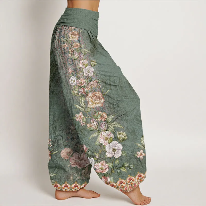 Buddha Stones Ethnic Floral Ethnic Totem Pattern Women's Elastic Waist Harem Pants