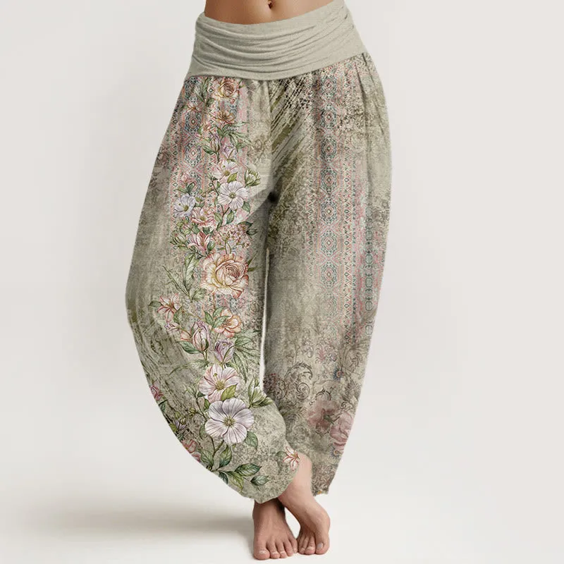Buddha Stones Ethnic Floral Ethnic Totem Pattern Women's Elastic Waist Harem Pants