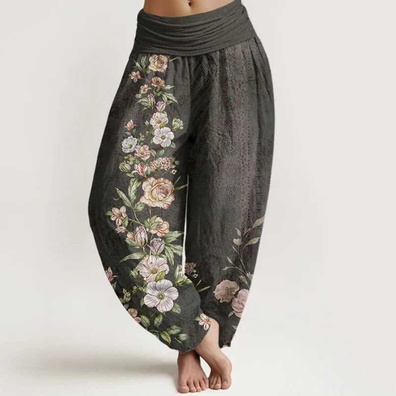 Buddha Stones Ethnic Floral Ethnic Totem Pattern Women's Elastic Waist Harem Pants