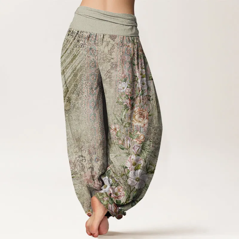 Buddha Stones Ethnic Floral Ethnic Totem Pattern Women's Elastic Waist Harem Pants