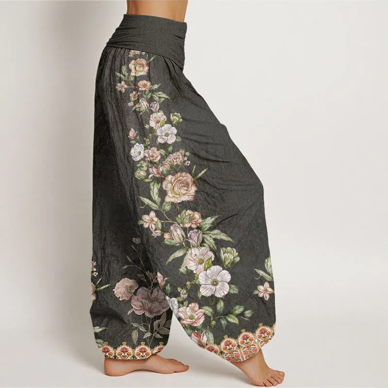 Buddha Stones Ethnic Floral Ethnic Totem Pattern Women's Elastic Waist Harem Pants