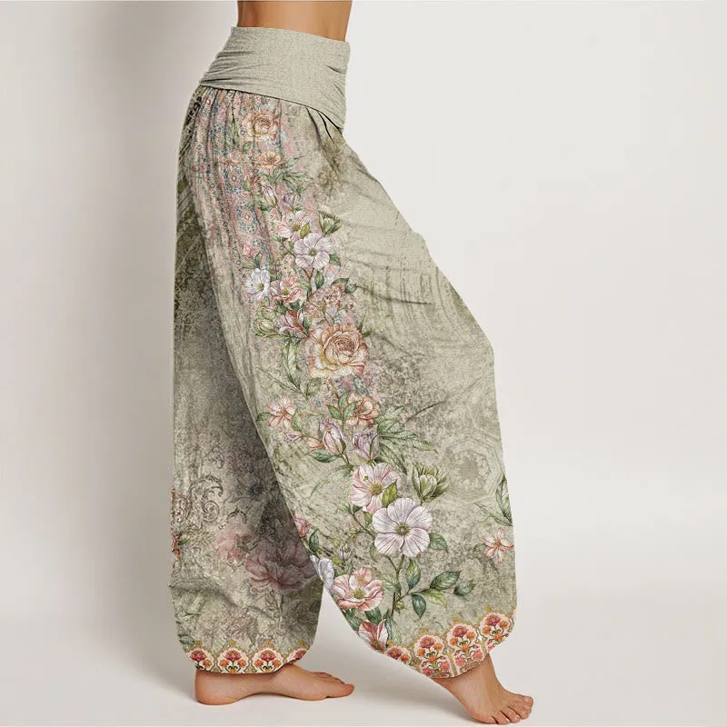 Buddha Stones Ethnic Floral Ethnic Totem Pattern Women's Elastic Waist Harem Pants