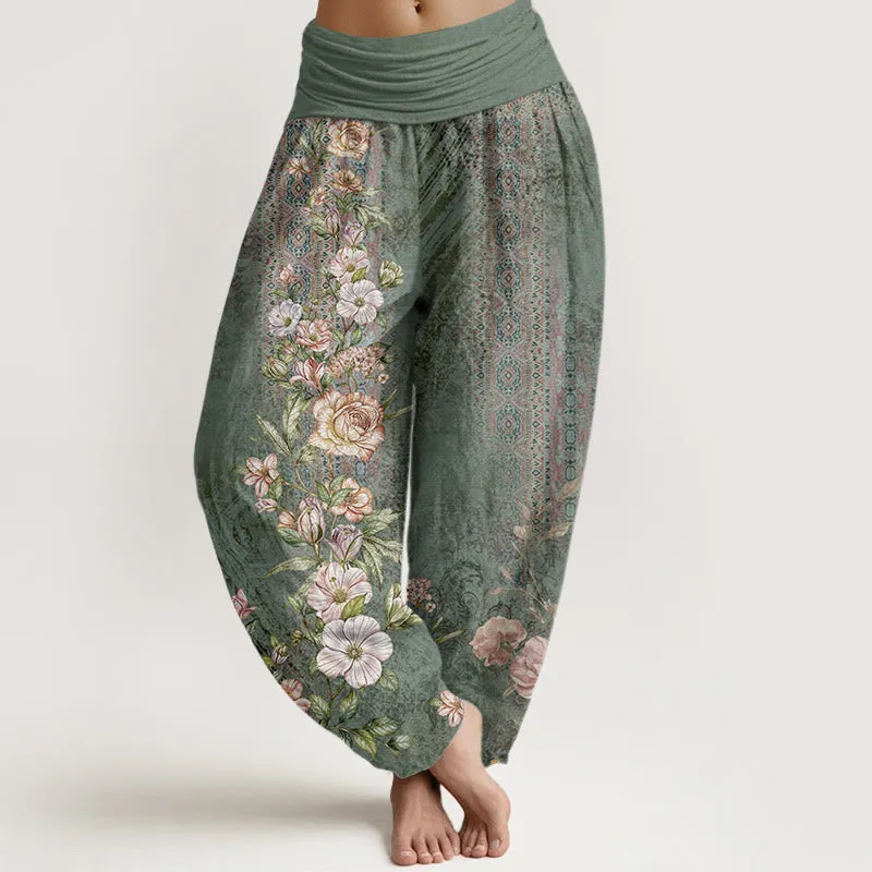 Buddha Stones Ethnic Floral Ethnic Totem Pattern Women's Elastic Waist Harem Pants