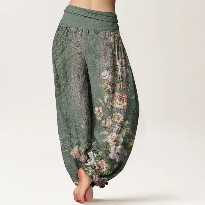 Buddha Stones Ethnic Floral Ethnic Totem Pattern Women's Elastic Waist Harem Pants