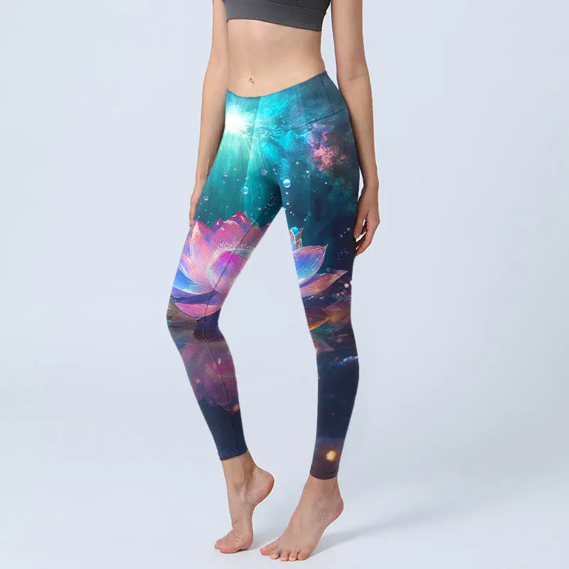 Buddha Stones Gradient Lotus Water Bubbles Pattern Print Gym Leggings Women's Yoga Pants