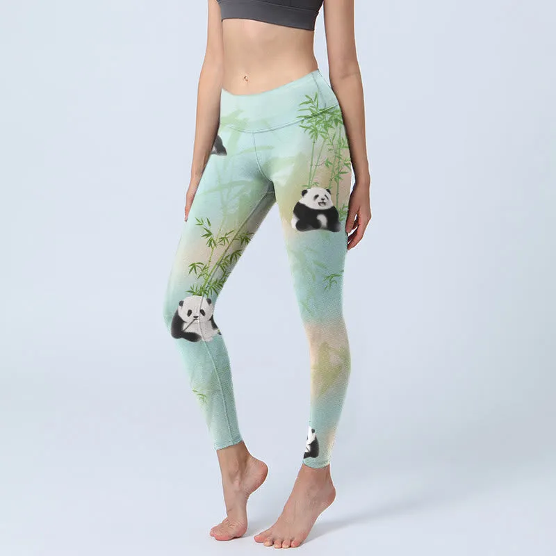 Buddha Stones Pandas Bamboo Print Gym Leggings Women's Yoga Pants