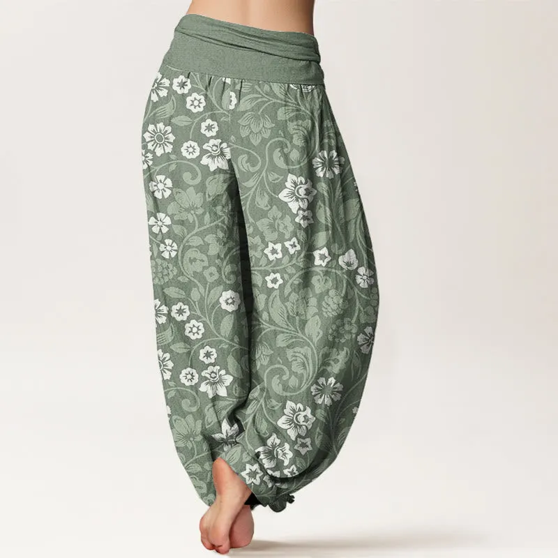 Buddha Stones Small Flowers Intertwining Branches Women's Elastic Waist Harem Pants