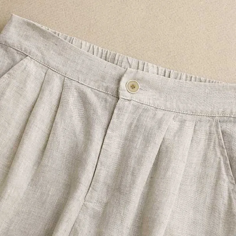 Buddha Stones Summer Casual Solid Color Zipper Button Acrylic Fiber Frog Button Women's Shorts With Pockets