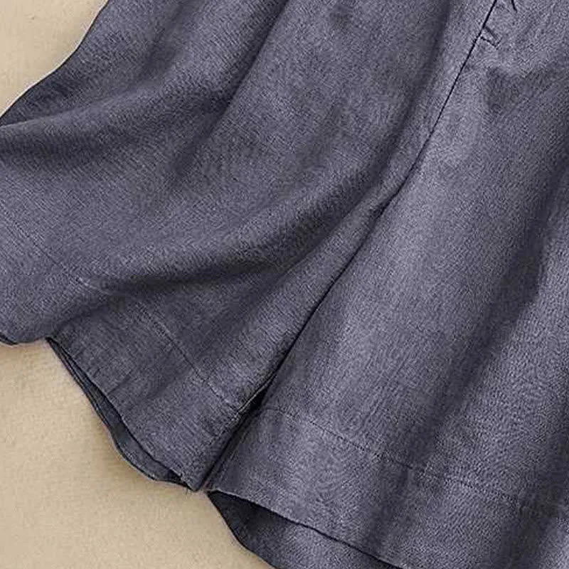 Buddha Stones Summer Casual Solid Color Zipper Button Acrylic Fiber Frog Button Women's Shorts With Pockets