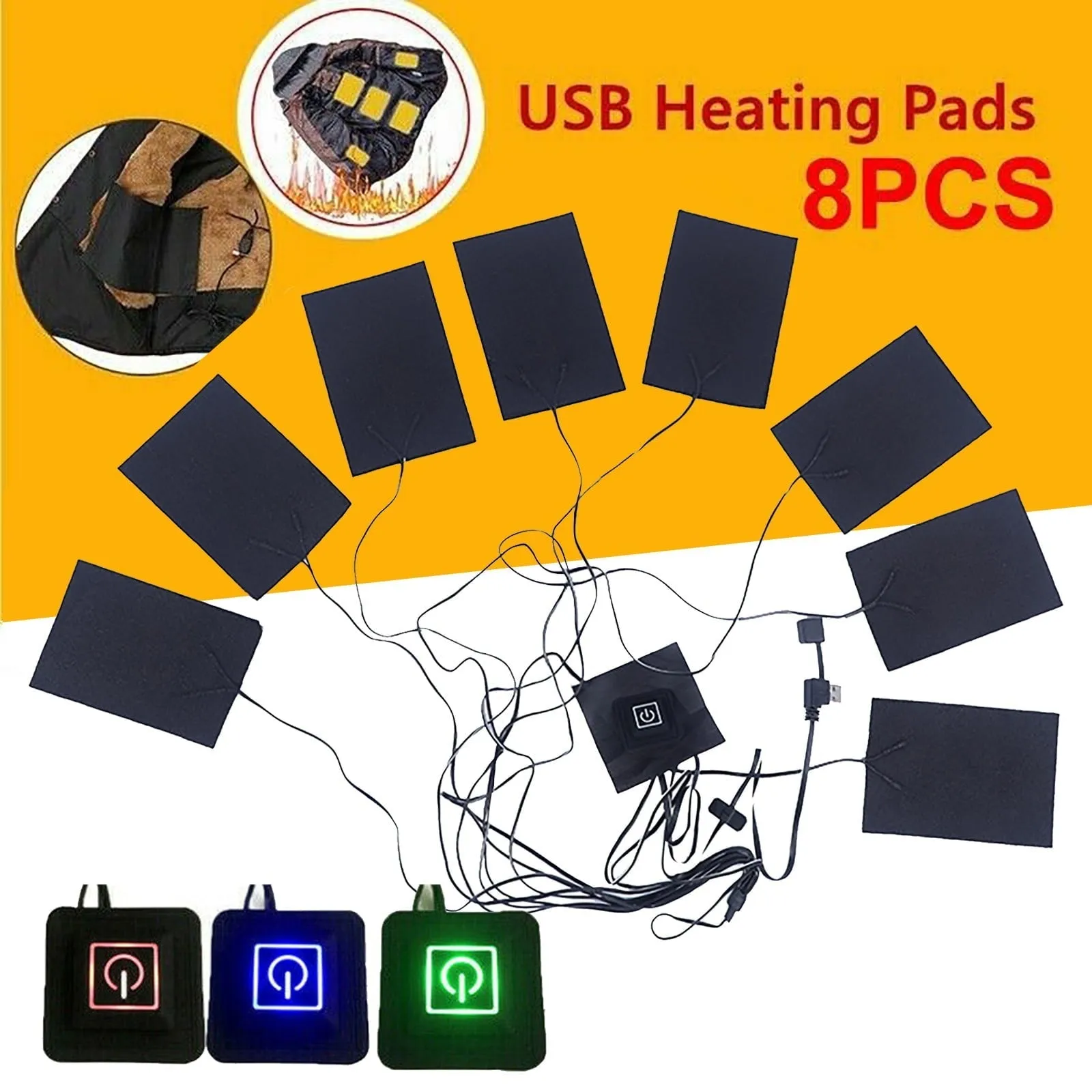 Car Charger 8in1 Electric Vest Heater Warm Cloth Jacket - USB Thermal Heated Pad Body Warmer Battery Operated Screwdriver