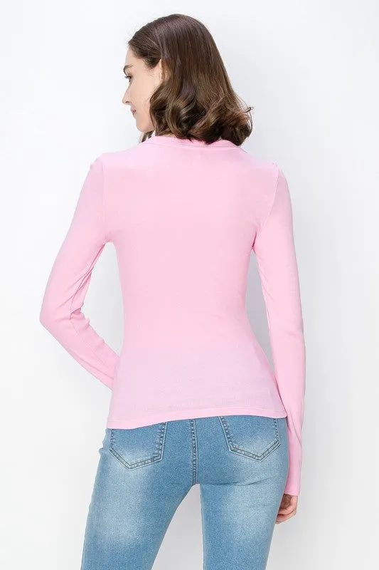 Casual Ribbed Long Sleeve Tee – Cotton Spandex Mini Ribbed Design ZRT214C76 $5.50Each