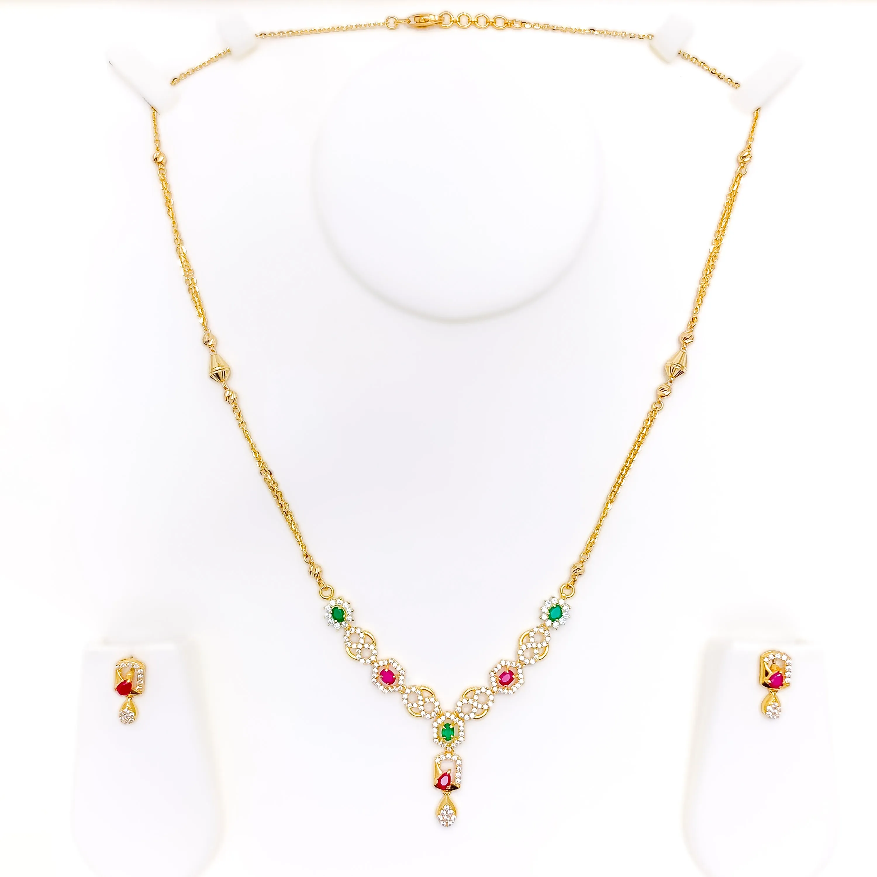 Colorful Interlinked 22k Gold Infinity Loop CZ Necklace Set
